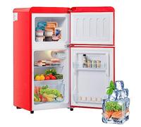 ZWJABYY Frigorífico/congelador Estilo Retro, 88,8 cm de Alto, 45,5 cm de Ancho, Dos Puertas, Volumen Total de 60 litros, Volumen del congelador de 22 litros, 102 kWh/año, luz LED Red