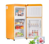 ZWJABYY Frigorífico Mini 60L,Frigorifico Pequeño con Congelador (22L+38L), Frigorifico Combi con LED,88,8x45,5x42cm Frigorífico no Frost con 2 Estantes Ajustables,102 kWh/año, -27°C∽13°C Yellow