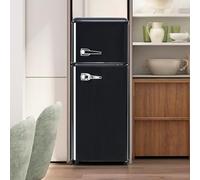 ZWJABYY Frigorífico Retro con Congelador De 92 L / 105,5 Cm X 41 Cm X 45,5 Cm con Congelador De 28 L, Estantes En La Puerta Y Estantes De Vidrio. 116 Kwh/Año, -27 °c - 13 °c,Luz LED Black