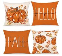 ZWJD Funda Cojin de Otoño 50x50 Lino Fundas Cojines Decorativa de Otoño Hojas de Arce Cojín de Calabaza para Sofá Decorativo Hogar Jardín Dormitorio Fundas de Cojines Decorativas