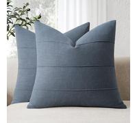 ZWJD Fundas de Cojines 40x40 de Lino Natural, Pack de 2 Unidades Fundas Cojines de Color Azul Pizarra con Patrón de Rayas, Ideales para Sofá, Cama, Dormitorio y Salón, Cojines Decorativos Modernos