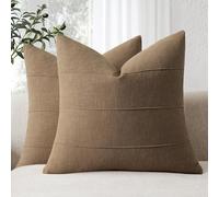 ZWJD Fundas de Cojines 40x40 de Lino Natural, Pack de 2 Unidades Fundas Cojines de Color Marrón Coco con Patrón de Rayas, Ideales para Sofá, Cama, Dormitorio y Salón, Cojines Decorativos Modernos