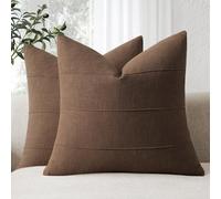 ZWJD Fundas de Cojines 40x40 de Lino Natural, Pack de 2 Unidades Fundas Cojines de Color Marrón con Patrón de Rayas, Ideales para Sofá, Cama, Dormitorio y Salón, Cojines Decorativos Modernos