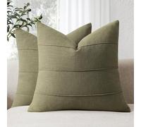 ZWJD Fundas de Cojines 40x40 de Lino Natural, Pack de 2 Unidades Fundas Cojines de Color Verde Oliva con Patrón de Rayas, Ideales para Sofá, Cama, Dormitorio y Salón, Cojines Decorativos Modernos