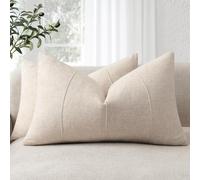 ZWJD Fundas de Cojines 40x60 de Lino Natural, Pack de 2 Unidades Fundas Cojines de Color Beige Natural con Patrón de Rayas, Ideales para Sofá, Cama, Dormitorio y Salón, Cojines Decorativos Modernos