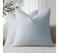 ZWJD Fundas de Cojines 45x45 de Lino Natural, Pack de 2 Unidades Fundas Cojines de Color Azul Cielo con Patrón de Rayas, Ideales para Sofá, Cama, Dormitorio y Salón, Cojines Decorativos Modernos