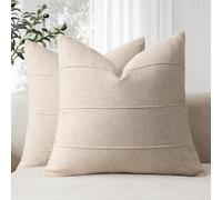 ZWJD Fundas de Cojines 45x45 de Lino Natural, Pack de 2 Unidades Fundas Cojines de Color Beige Natural con Patrón de Rayas, Ideales para Sofá, Cama, Dormitorio y Salón, Cojines Decorativos Modernos