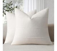 ZWJD Fundas de Cojines 45x45 de Lino Natural, Pack de 2 Unidades Fundas Cojines de Color Blanco Crema con Patrón de Rayas, Ideales para Sofá, Cama, Dormitorio y Salón, Cojines Decorativos Modernos