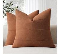 ZWJD Fundas de Cojines 45x45 de Lino Natural, Pack de 2 Unidades Fundas Cojines de Color Marrón óxido con Patrón de Rayas, Ideales para Sofá, Cama, Dormitorio y Salón, Cojines Decorativos Modernos