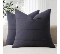 ZWJD Fundas de Cojines 50x50 de Lino Natural, Pack de 2 Unidades Fundas Cojines de Azul Marino con Patrón de Rayas, Ideales para Sofá, Cama, Dormitorio y Salón, Cojines Decorativos Modernos