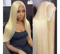 ZWJSH Peluca de cabello humano lacio rubio 613 con encaje frontal de 13 x 4 x 1 pulgadas, 613 pulgadas, parte en T, peluca de cabello humano 613, densidad del 200 %, pelucas rubias prearrancadas para