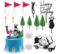 ZWLIYCHN Decoración para tartas de golf, decoración para tartas de golf con decoración de cumpleaños con diseño de Happy Birthday Cake Topper, Mini 3D, pelota de golf, bandera, árboles verdes