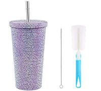ZWMBYN Vaso brillante con purpurina con tapa y popote, botella de agua brillante de 17 onzas, taza térmica de diamantes de imitación, vaso de acero inoxidable con diamantes de imitación, vaso de café
