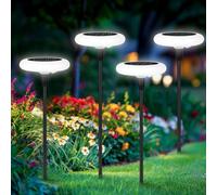 ZWOOS 4 Piezas Luces Solares Exterior para Jardín, Blanco Cálido Solar Luz para Al Aire Libre, lampara Solar Superbrillante IP65 Impermeable, Adecuado para Patios, Macetas (Círculo, Blanco)