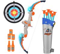 ZWOOS Arco y Flechas para Niños con Luz LED, 2X Plegable Arco, 6 Ventosa Flechas, 1x Objetivo y Carcaj, Pegatina, 2 Botellas de Vino de Plástico, 3X Latas para Niños de 3 a 12 Años