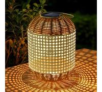 ZWOOS Farolillo Solar Exteriores, Grande Linterna Solar de Ratán, Colgante/de Pie, Lámpara para Balcón, Patio, Jardín Decoracion
