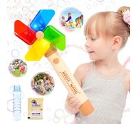 ZWOOS Máquina de Burbujas Molino de Viento, Automática Maquina Burbujas con Solución de Burbujas, Molino de Viento Gira, Efectos de Sonido y Luz LED Colorida para Niños, Fiesta
