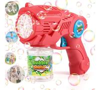 ZWOOS Pistola de Burbujas para Niños Electrica, Maquina Burbujas de Jabon Recargable con 110ml Solución Burbujas, Bubble Gun para Boda/Cumpleaños/Fiesta,(Rosa)