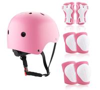 ZWOOS Protecciones Patines Niño 7PCS, Protecciones Patines Incluye Casco Rodilleras Coderas y Muñequeras, Casco Bici Niño para Ciclismo Monopatín Patinaje y Otros Deportes(Rosa)