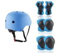 ZWOOS Protecciones Patines Niño 7PCS, Protecciones Patines Incluye Casco Rodilleras Coderas y Muñequeras, Casco Bici Niño para Ciclismo Monopatín Patinaje y Otros Deportes (Azul)