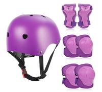 ZWOOS Protecciones Patines Niño 7PCS, Protecciones Patines Incluye Casco Rodilleras Coderas y Muñequeras, Casco Bici Niño para Ciclismo Monopatín Patinaje y Otros Deportes (Morado)