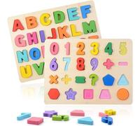 ZWOOS Puzzle de Madera 2 Piezas Colorido Alfabeto ABC Cartas Números Formas Rompecabezas Madera Puzzles para niños en Edad Preescolar, educación temprana niño y el Desarrollo (B)