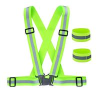 ZWOOS Seguridad Chaleco Reflectante y Bandas, Ajustable Alta Visibilidad Elastic Reflector Chaleco para Correr, Senderismo, Ciclismo, Carreras, Motorista (1 x Chaleco reflectante + 2 x Brazaletes)