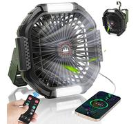 ZWOOS Ventilador de Camping USB, Recargable de 10400mAh, Ventilador de Mesa/pared Silencioso con 4 Niveles de Velocidad, Ventilador de Mesa Ajustable con Luz LED para Picnics al Aire Libre, Pesca