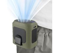 ZWOOS Ventilador Portátil Ventilador Clip, de Cintura Ventilador de Collar Portátil, USB Recargable, 8000mAh, Mini Ventilador de Mesa para Hogar Deporte Acampar al Aire Libre(Verde militar)