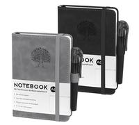 ZWQLZG Cuaderno A6, 2 cuadernos A6, papel 80 g/m², 14,5 x 9,9 cm, 192 páginas, bloc de notas en blanco con goma, bolsillos de piel sintética para escuela, trabajo y reuniones (negro y gris)