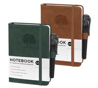 ZWQLZG Cuaderno A6, 2 cuadernos A6, papel 80 g/m², 14,5 x 9,9 cm, 192 páginas, bloc de notas en blanco con goma elástica, bolsillos de piel sintética para escuela, trabajo y reuniones (marrón y verde)
