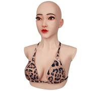 ZWSM Máscara de Silicona Realista de Hombre a Mujer con Formas de Pecho Taza C - Falsos Senos Máscara de Cara Femenina para Crossdresser y Mascarada,Color 2,with Make up