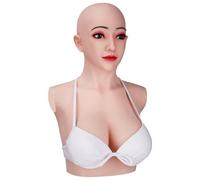 ZWSM Máscara de Silicona Realista de Hombre a Mujer con Formas de Pecho Taza E - Falsos Senos Máscara de Cara Femenina para Crossdresser y Mascarada,Color 2,Without Make up