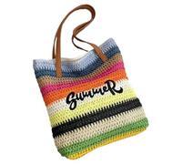 ZWTPGKRD Bolsa de playa tejida con bordado de arcoíris, diseño de pajita, bolso de hombro para vacaciones para mujeres a la moda, Sección 4, As shown in the picture (error 1-1106cm)