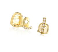 ZWTPGKRD Cubiertas de dientes de cobre con recortes geométricos y piedras de circón, decoración ligera, accesorio dental dorado y plateado, Set of 2 pieces, como se describe, como se describe