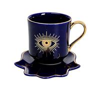 ZWTPGKRD Elegante juego de taza de café y platillo de cerámica con diseño de ojo malvado para regalo, taza de té y leche, taza de cerámica y platillo