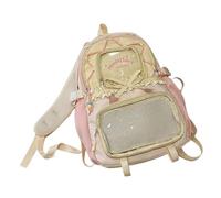 ZWTPGKRD Mochila de color de contraste, con detalle de encaje con volantes, múltiples bolsillos, espaciosa para mujeres y niñas, resistente al agua, nailon, poliéster, bolsa de libros para mujeres y