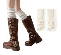 ZWWOGE 1 Pares Calentadores Piernas Mujer,Calcetines Altos Hasta Calentadores de Cable Calcetines Largo de Ganchillo de Punto de Invierno de Pierna Tejidos(Beige)