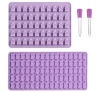 ZWWOGE 2 Piezas Moldes de Ositos de Goma y Hueso de Silicona, Antiadherente, para Chocolate, Dulces, Cubitos de Hielo, Repostería, Set de 2 (Lila) con 2 Gotero