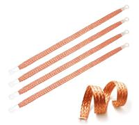 ZWWOGE 4 Piezas Trenza de Cobre Desnuda, cable conductor latón kit, Correa de Tierra se Utiliza para Conectar a Tierra la Caja de Distribución,del Cable con Orificios de Montaje