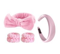 ZWWOGE 4pcs SetKit de Spa para Cuidado Facial:Diadema Suave en Forma de Lazo de Diadema,Diadema Maquillaje y Muñequeras Absorbentes para Maquillaje y Tratamientos de Belleza,Ideal para Rutinas Diarias