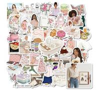 ZWWOGE 50 Pegatinas Aesthetic “Clean Girl” Estilo Impermeables de Vinilo Para Decorar Agenda Portátil Nevera Maleta Scrapbook Chicas Stickers Decorativos Regalo Creativo regalos aniversario