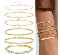 ZWWOGE 7Pcs Pulsera Mujer Acero Inoxidable Pulseras Chapadas en Pulseras de Cadena de Serpiente Pulsera Ajustable Apilables Pulseras de Oro para Mujer,Pulsera Tipo Pandora