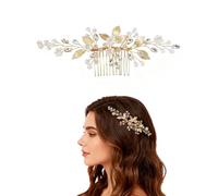 ZWWOGE Adorno Capilar de Hojas, Adorno de Pelo de Novia para Boda con Horquillas, Flores y Hojas con Perlas y Cristal, Peine de Pelo en Oro, Peine de Novia Elegante Hecho a Mano/Pinza para Mujeres