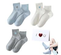ZWWOGE Calcetines para Mujer 39-42 35-38 3 Pares de Calcetines Deportivos Altos con Motivo de Corazón una Postal Te quiero Regalo de Cumpleaños para Mujeres en Blanco Azul Gris. muñequera