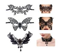 ZWWOGE Conjunto de Encaje de 3 Piezas para Mujer, Mascara Facial, Mascara Veneciana, Ideal para Bailes de Mascaras, Navidad, Carnaval y Fiestas Tematicas