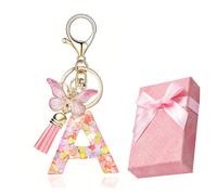 ZWWOGE Encantadora resina acrílica Letter A Keychains Llavero mariposa borla colgante llaveros regalo para la hija de una niña amiga hermana madre cumpleaños Navidad llavero mujer, llavero tous