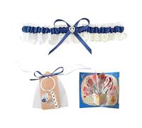ZWWOGE Liga de Novia Azul para Boda Set con Tarjeta y Bolsa, Liguero Mujer Romántico con Encaje y Lazo Flor, Accesorios Regalo Algo Azul para Novias Temporada de Bodas