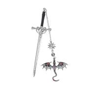 ZWWOGE Marcapáginas de dragón con espada de metal, marcapáginas de espada con colgante de cristal dije de metal plateado, marcapáginas de dragón de fantasía, regalo único para mujeres y hombres