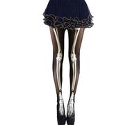 ZWWOGE Medias de Halloween para Mujer, Disfraces de Halloween para mujer, Esqueleto, Negras de Miedo, Con Estampado Sexy, para Adultos, Carnaval, Fiesta Temática